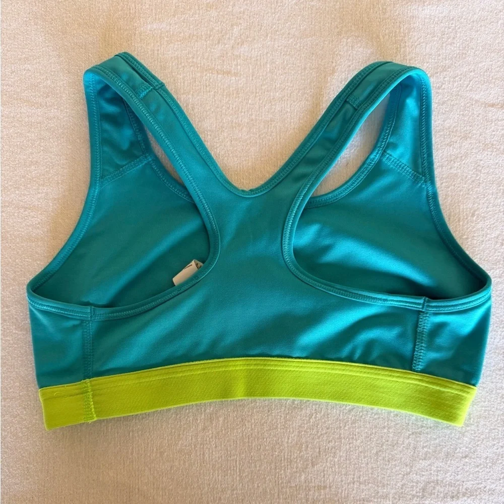 Nike Pro Dri-FIT Sports Bra Teal Lime Green Classic Swoosh Women's Size Small